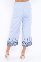 Blue Stripe Cropped Wide Leg Trousers - Eliana-Trousers