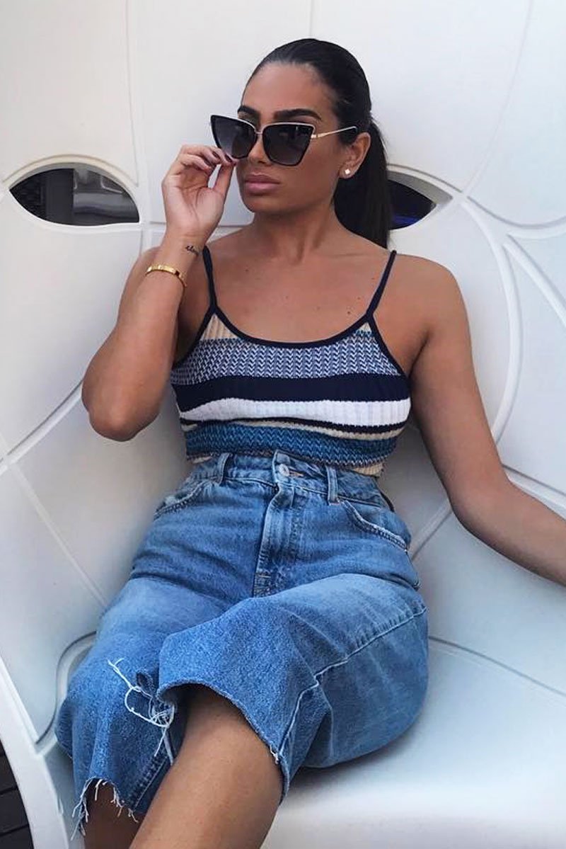 Blue Stripe Knitted Cami Top - Emelly-Tops