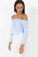 Blue Stripe Off Shoulder Crop Top - Violetta-Crop Tops