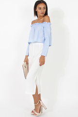 Blue Stripe Off Shoulder Crop Top - Violetta-Crop Tops