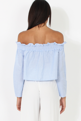 Blue Stripe Off Shoulder Crop Top - Violetta-Crop Tops