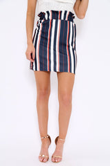 Blue Stripe Paper Bag Ruffle Hem Mini Skirt - Lynzie-Skirts