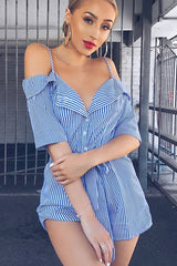 Blue Stripe Playsuit - Carlynn-Playsuits