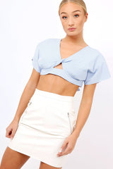 Blue Striped Bow Back crop Top - Jayme-Crop Tops