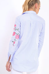 Blue Striped Floral Embroidered Shirt - Fifi-Shirts