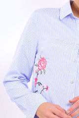 Blue Striped Floral Embroidered Shirt - Fifi-Shirts
