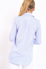 Blue Striped Floral Embroidered Shirt - Gianna-Shirts