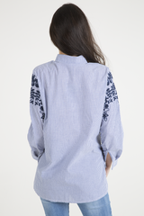 Blue Striped Floral Embroidered Shirt - Mallory-Shirts