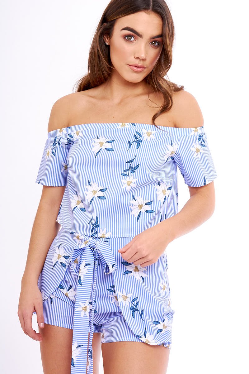 Blue Striped Floral Shorts - Katrin-Shorts