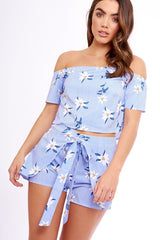Blue Striped Floral Shorts - Katrin-Shorts