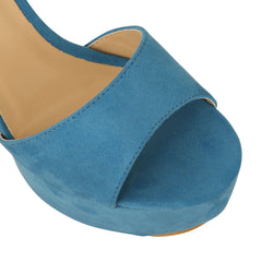Blue Suede Cross Over Strap Platform Heels - Martha-Heels
