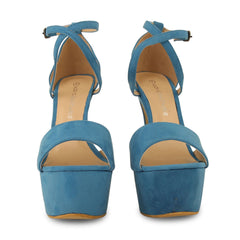 Blue Suede Cross Over Strap Platform Heels - Martha-Heels