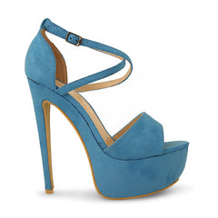 Blue Suede Cross Over Strap Platform Heels - Martha-Heels