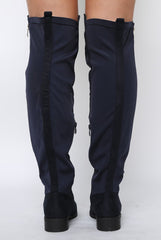 Blue Suede Zip Detail Flat Over The Knee Boots - Vanessa-Boots
