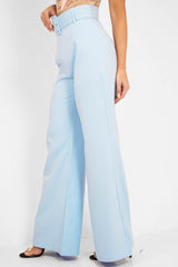 Blue Tailored Wide Leg Belted Trousers - Chenelle-Trousers