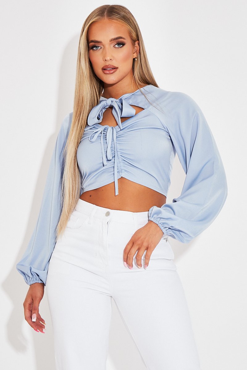 Blue Tie Bow Crop Top - Izzie-Tops