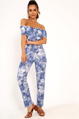 Blue Tie Dye Bardot Jumpsuit - Kenzington-Jumpsuits