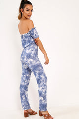 Blue Tie Dye Bardot Jumpsuit - Kenzington-Jumpsuits