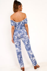 Blue Tie Dye Bardot Jumpsuit - Kenzington-Jumpsuits