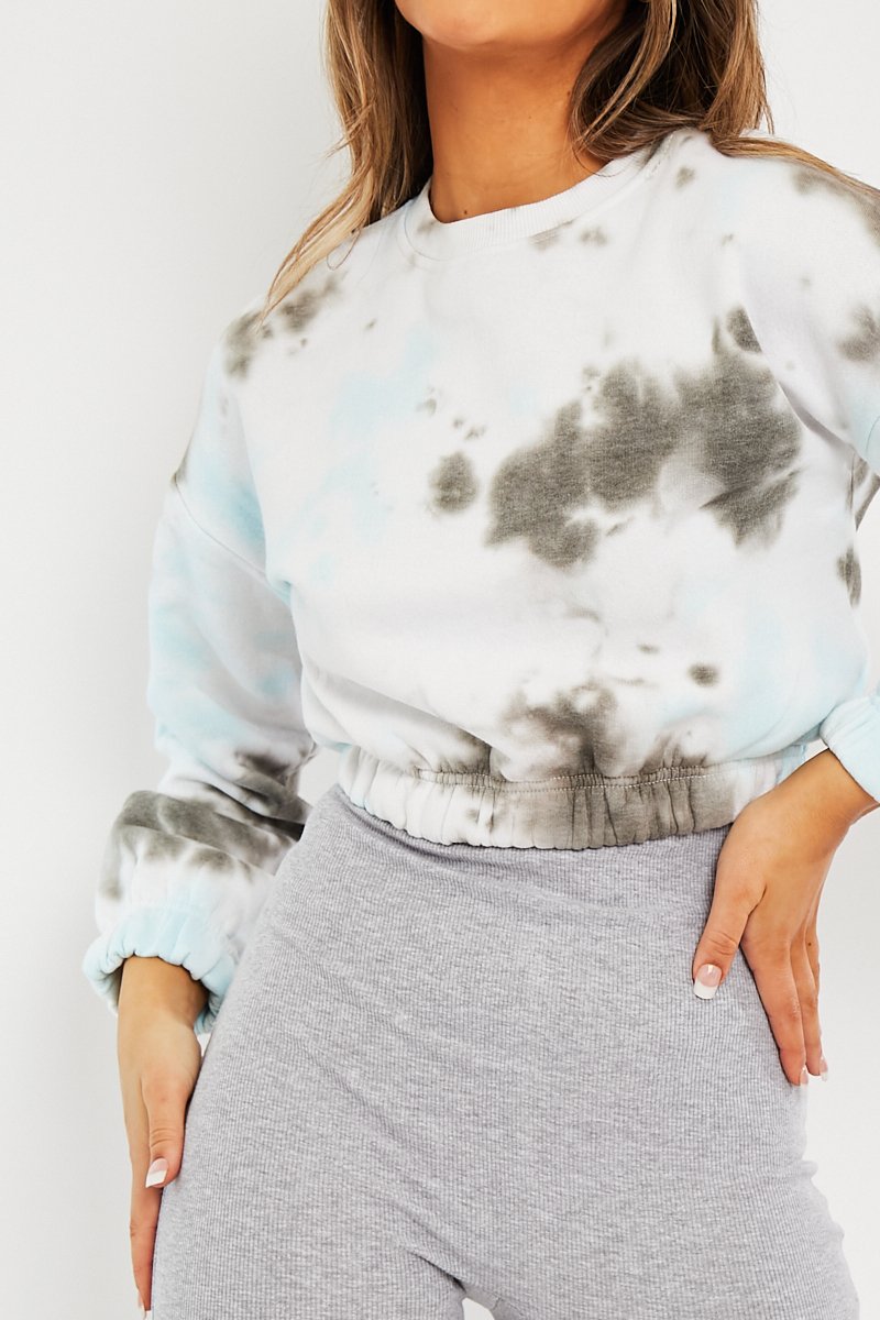 Blue Tie Dye Gathered Waist Sweatshirt - Amirra-Sweatshirts
