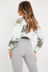 Blue Tie Dye Gathered Waist Sweatshirt - Amirra-Sweatshirts
