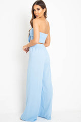 Blue Tie Front Bandeau Wide Leg Trouser Co-Ord - Roselia-Co-ords