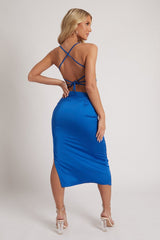Blue Tie Wrap Around Satin Crop Top & Skirt Co-Ord - Aalaysia-Co-Ords