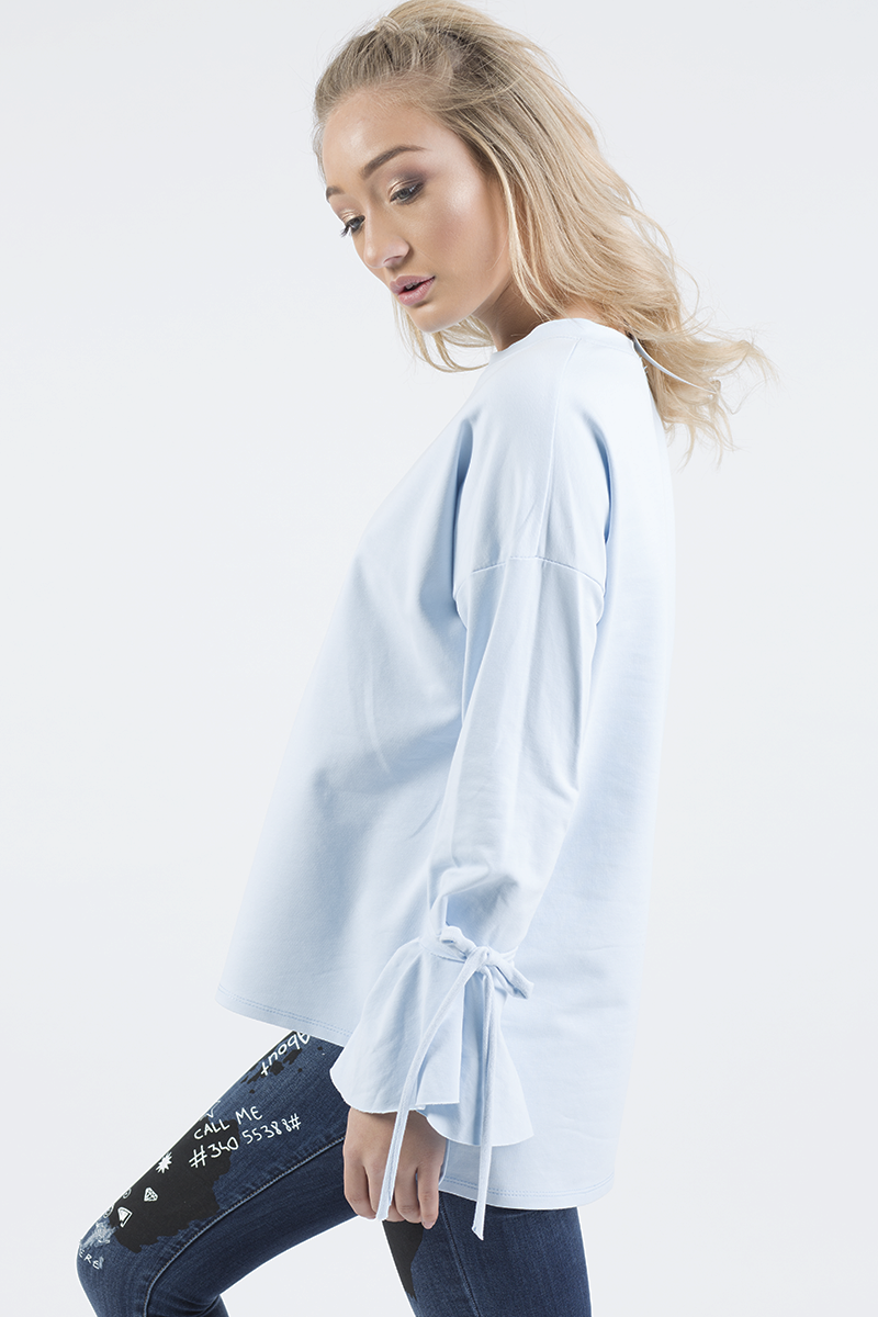 Blue Tied Arm Bell Sleeve Top - Poppy-Tops