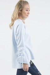 Blue Tied Arm Bell Sleeve Top - Poppy-Tops