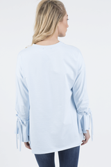 Blue Tied Arm Bell Sleeve Top - Poppy-Tops
