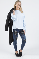 Blue Tied Arm Bell Sleeve Top - Poppy-Tops