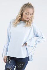 Blue Tied Arm Bell Sleeve Top - Poppy-Tops