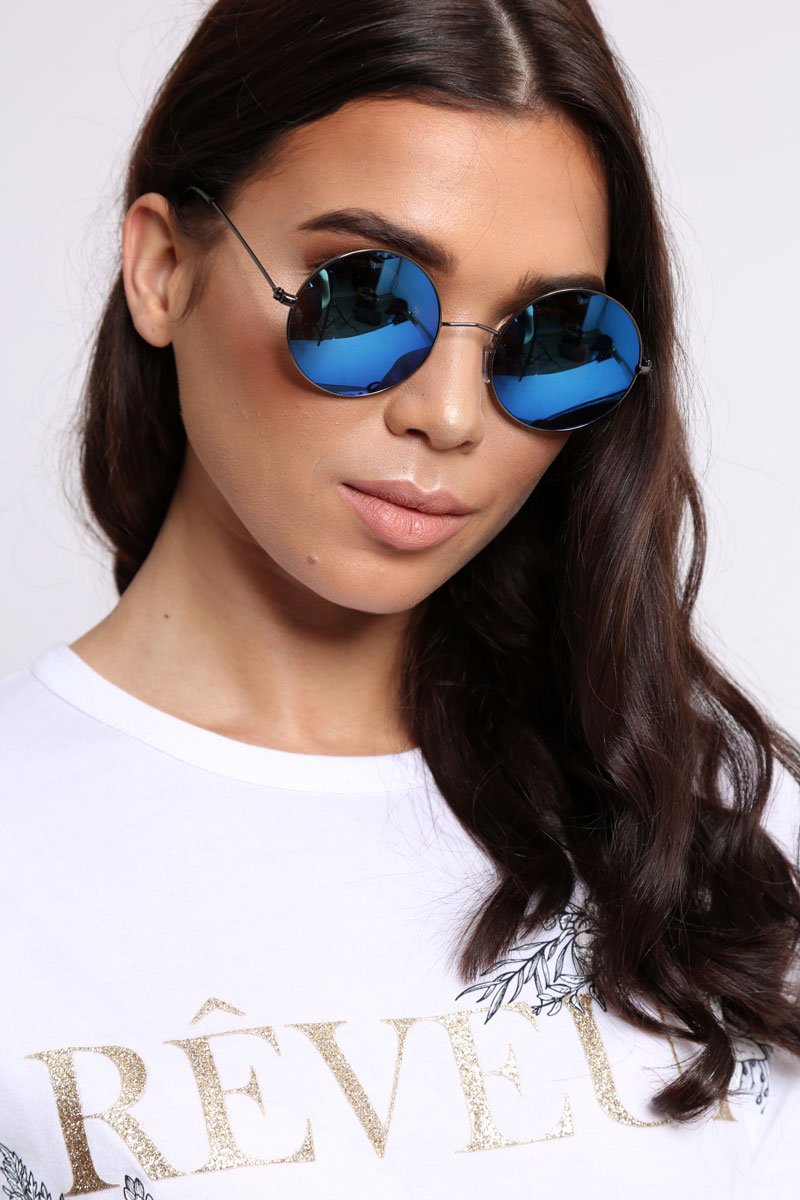 Blue Tinted Lens 90's Round Metal Sunglasses - Solstice-Sunglasses