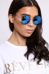 Blue Tinted Lens 90's Round Metal Sunglasses - Solstice-Sunglasses