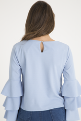 Blue Triple Frill Sleeve Top - Clara-Tops