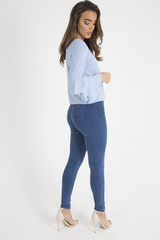 Blue Triple Frill Sleeve Top - Clara-Tops