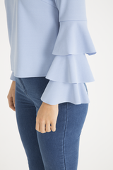 Blue Triple Frill Sleeve Top - Clara-Tops