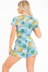 Blue Tropical Print Crop Top and Shorts Co-ord - Olena-Co-ords