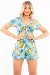 Blue Tropical Print Crop Top and Shorts Co-ord - Olena-Co-ords