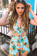 Blue Tropical Print Crop Top and Shorts Co-ord - Olivia-Co-ords
