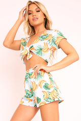 Blue Tropical Print Crop Top and Shorts Co-ord - Olivia-Co-ords