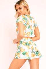 Blue Tropical Print Crop Top and Shorts Co-ord - Olivia-Co-ords