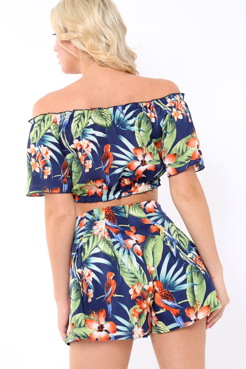 Blue Tropical Print Shorts - Florence-Shorts