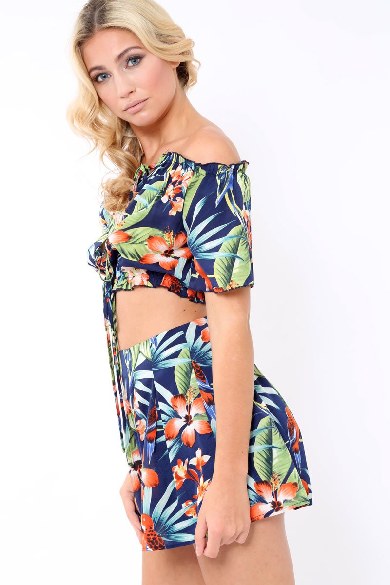Blue Tropical Print Top- Florence-Tops