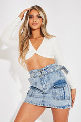 Blue Utility Belted Mini Denim Skirt - Maddy-Skirts