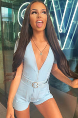 Blue Utility Pocket Zip Playsuit - Myriah-Playsuits