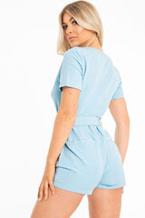 Blue Utility Pocket Zip Playsuit - Myriah-Playsuits