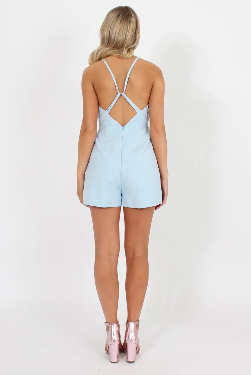 Blue V Front Playsuit - Tazmin-Playsuits