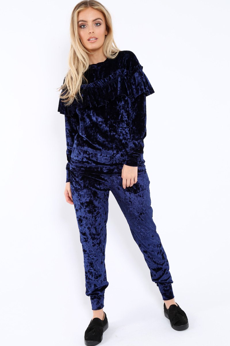 Blue Velvet Frill Tracksuit - Katey-Loungewear