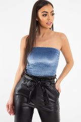 Blue Velvet Ruched Bandeau - Yitty-Crop Tops